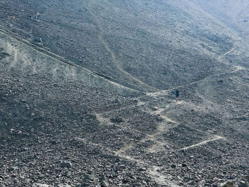 Multiple switchbacks across a steep granite terrain lead to Ala Kol pass.